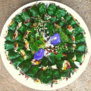 Bali Silent Retreat - Red Vine Spinach Sushi with cashew chees and wild cilantro