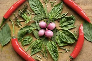 Herbs vs Spice - chile basil onion