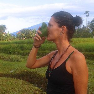 Karen drinking banana leaf