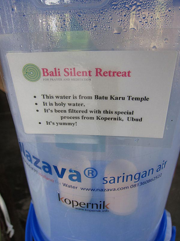 Holy Water from Batu Karu temple, high on the mountain that’s been filtered.