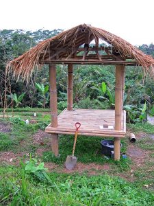 Building a bamboo hut for the garden crew built with materials from the land. Check out the video below.